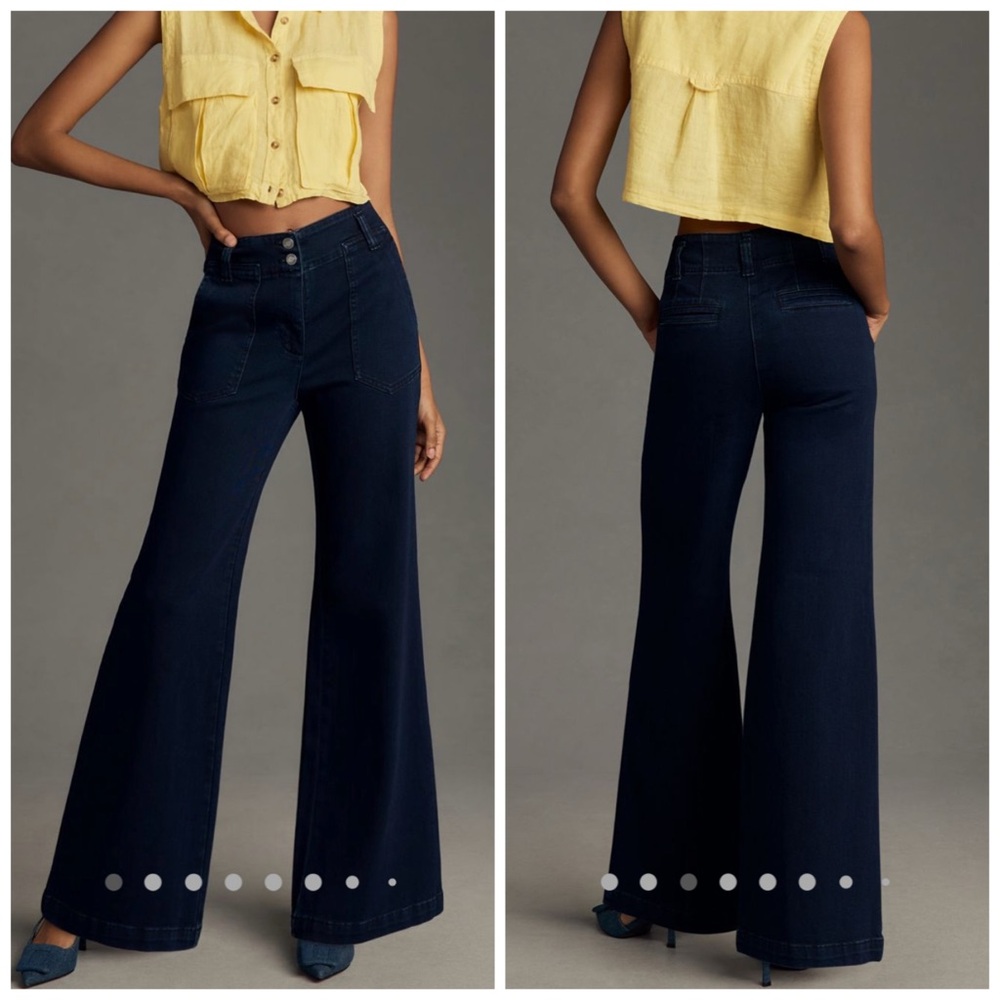 Anthropologie‎ Maeve The Naomi High Rise Wide Leg Jeans Blue Denim Size 28
